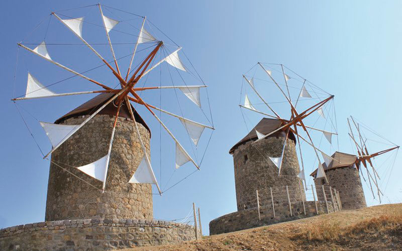 Patmos, Windmühlen ein Bild von drei Windmühlen auf Patmos